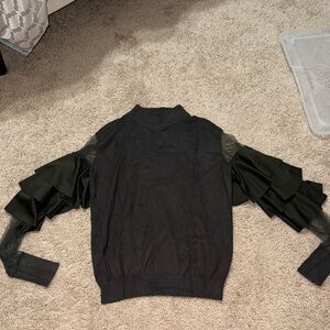 Olive Green Turtle Neck Sweater with Sheer Sleeves